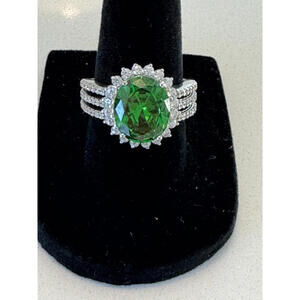 Vintage Simulated Emerald and Diamond Ring -Costume jewelry! Sterling 925